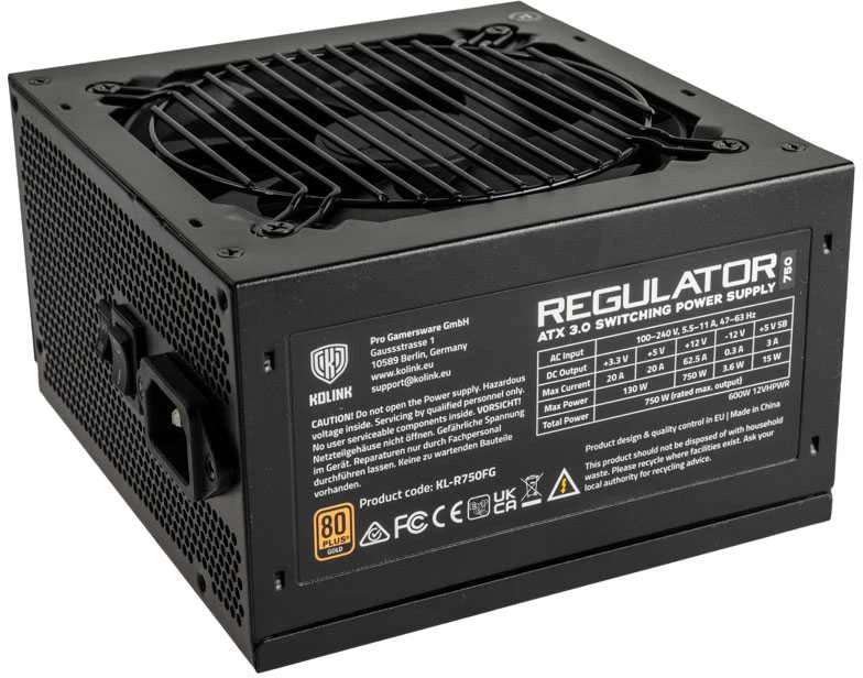 „Kolink Regulator 80 PLUS Gold“ maitinimo blokas, ATX 3.0, PCIe 5.0, modulinis – 750 vatų