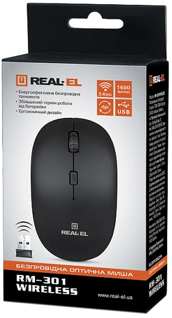 Kompiuterinė pelė REAL-EL RM-301 belaidė, juodos spalvos