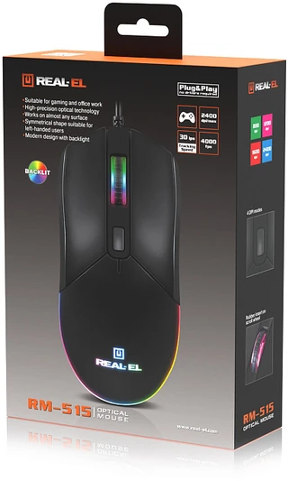 Kompiuterinė pelė REAL-EL RM-515 juodos spalvos