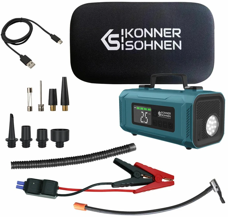 KÖNNER&SÖHNEN Automobilio akumuliatoriaus paleidėjas (booster) / Išorinė baterija (powerbank)/ Kompresorius 2000A, 14,8Ah, KS JSP-2000