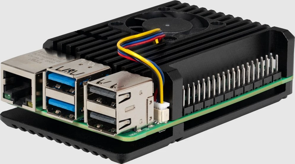 Joy-IT Aluminiumcase for Raspberry Pi 5 - juodas, Armor Case Block Active