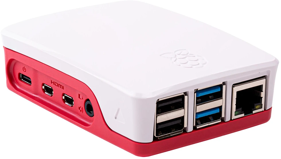 Raspberry Pi 4 oficiali dėžutė - raudonai balta