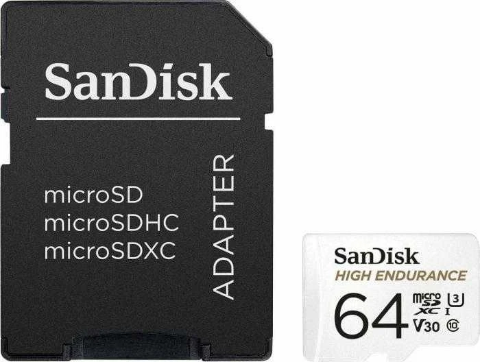 Atminties kortelė SanDisk High Endurance microSDXC 64GB V30 + adapteris