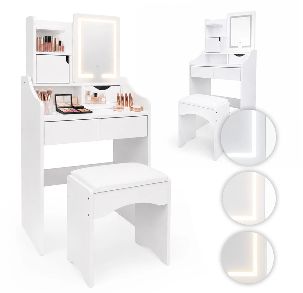 Kosmetikos staliukas su veidrodžiu ir LED apšvietimu ModernHome