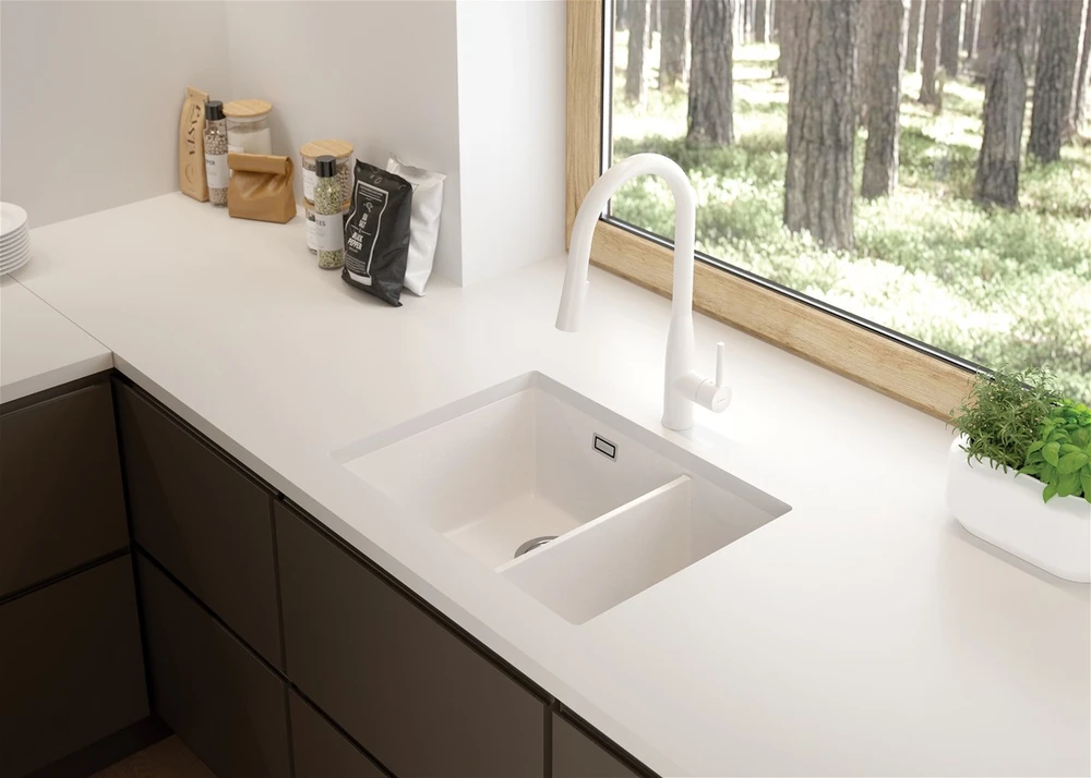 Deante granitinė virtuvinė plautuvė Deante Eridan, ZQE_A503, Alabaster