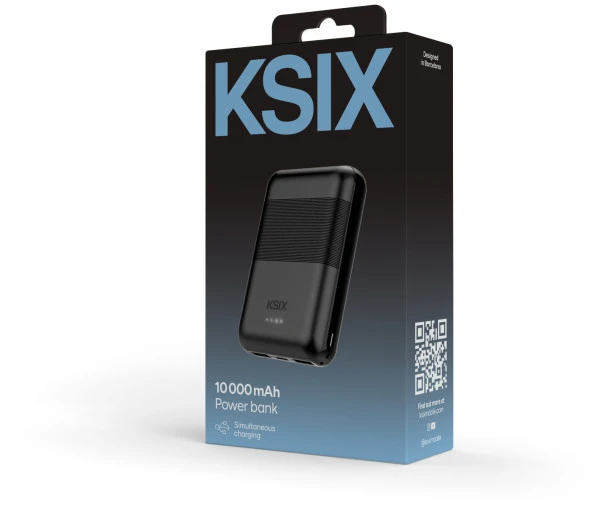 Ksix Powebank Mini 10000mAh 10W+cable USB-A USB-C Juodas