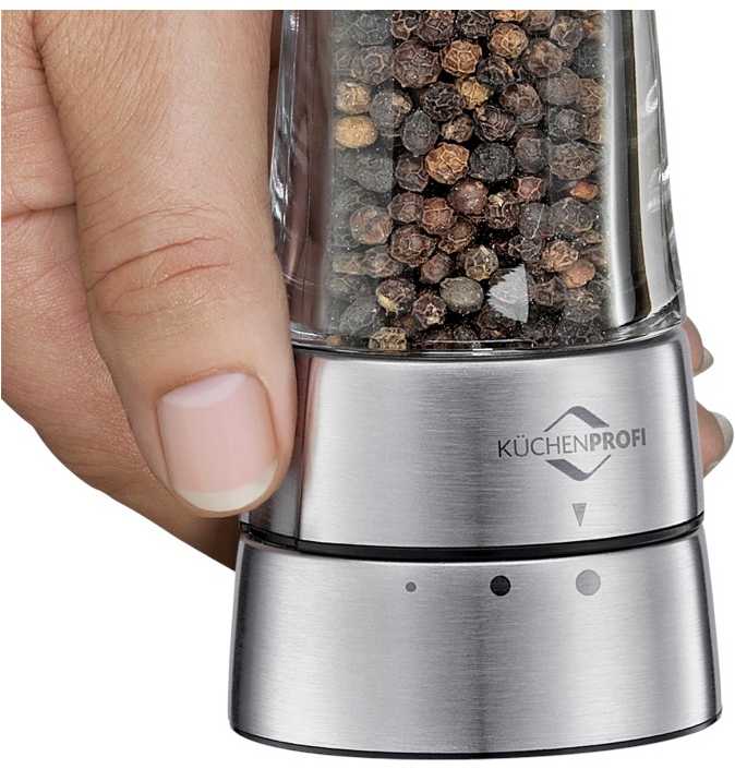 „Küchenprofi Monaco“ – pipirų arba druskos malūnėlis su keraminiu malimo mechanizmu, 14 × 6 cm