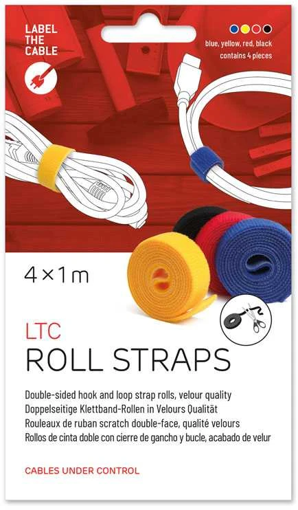 Dvipusė lipni juosta su lipnia juosta „LABEL THE CABLE“ ritinėlis, 4 x 1 m, įvairių spalvų