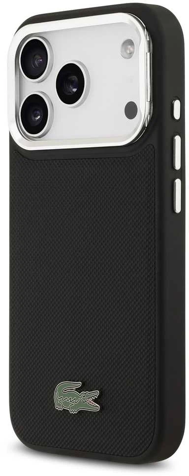 Lacoste Iconic Petit Pique Camera Stand MagSafe dėklas skirtas Apple iPhone 17 Pro juodos spalvos