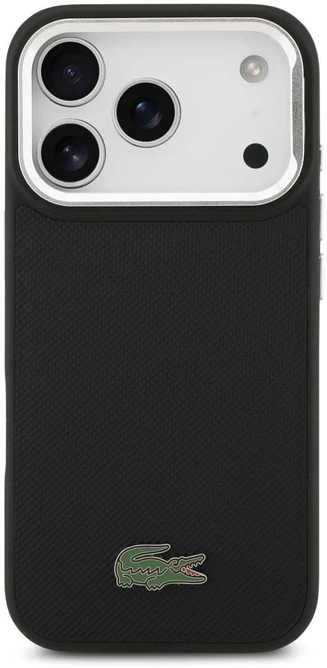 Lacoste Iconic Petit Pique Camera Stand MagSafe dėklas skirtas Apple iPhone 17 Pro juodos spalvos