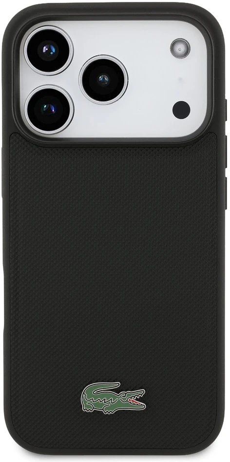 Lacoste Iconic Petit Pique MagSafe dėklas + piniginė, skirta iPhone 18 Pro, juoda