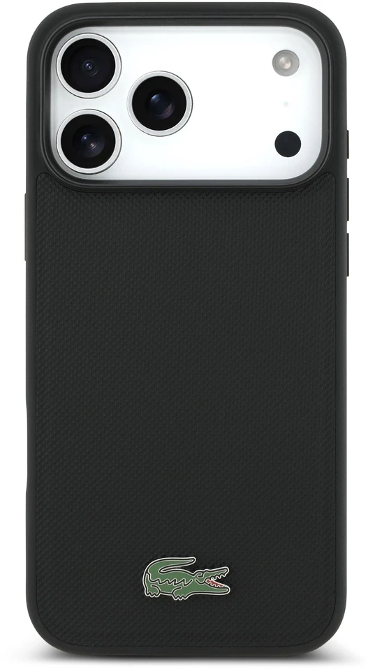 Lacoste Iconic Petit Pique MagSafe dėklas + piniginė, skirta iPhone 18 Pro Max, juoda