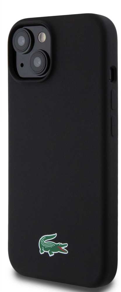 Lacoste Liquid Silicone Microfiber Croc Logo MagSafe dėklas skirtas Apple iPhone 15 juodos spalvos