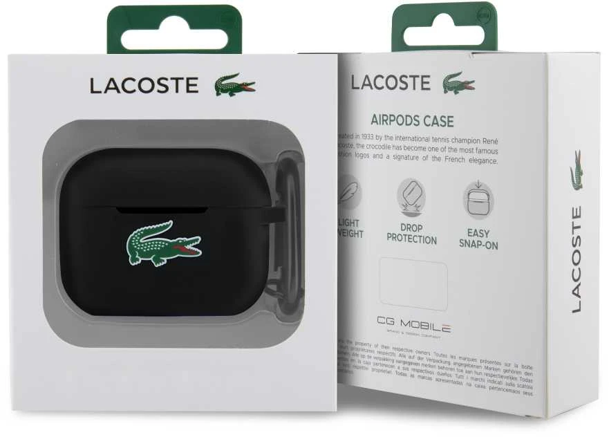 Lacoste Liquid Silicone Croc Logo dėklas skirtas AirPods Pro 2 juodos spalvos
