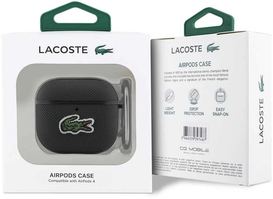 Lacoste Petit Pique Croc Logo Patch dėklas skirtas AirPods 4 juodos spalvos