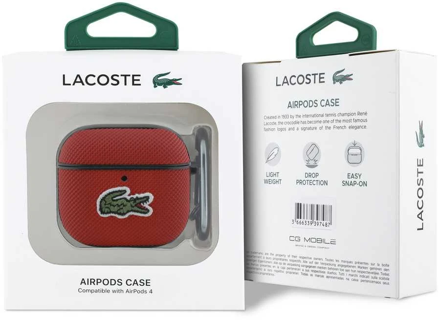 Lacoste Petit Pique Croc Logo Patch dėklas skirtas AirPods 4 raudonos spalvos
