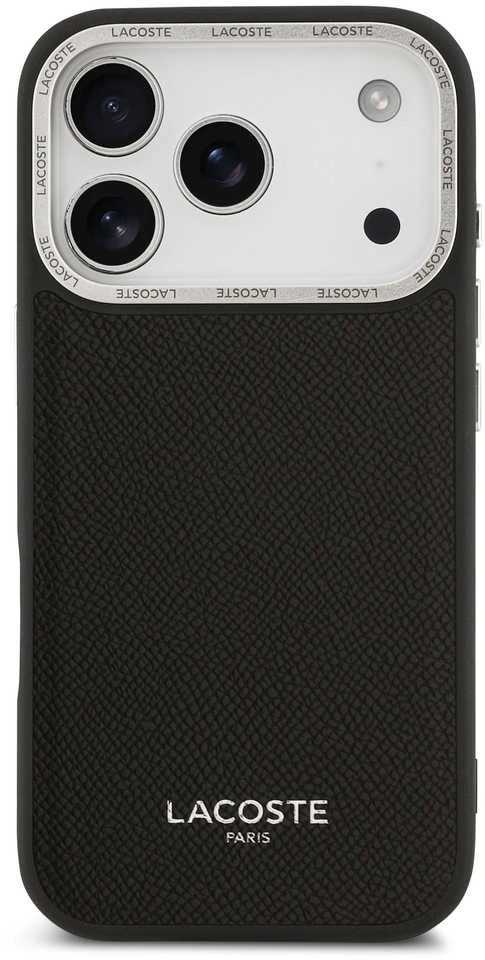Lacoste PU Leather Champs Elysees MagSafe dėklas skirtas Apple iPhone 17 Pro juodos spalvos