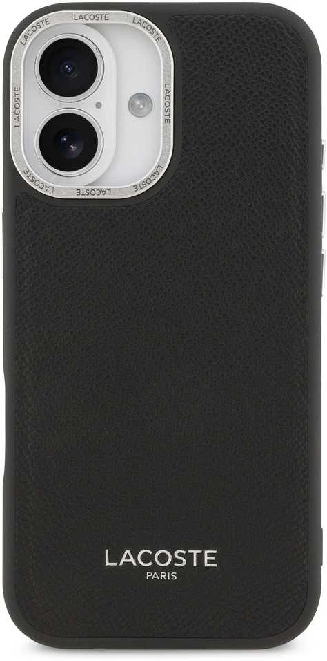 Lacoste PU Leather Champs Elysees MagSafe dėklas skirtas Apple iPhone 17 juodos spalvos