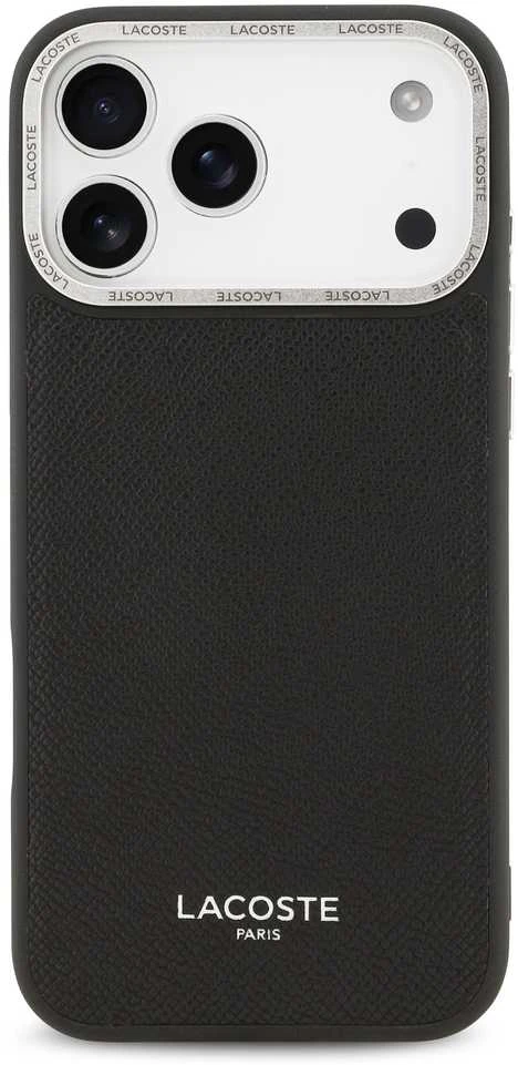 Lacoste PU Leather Champs Elysees MagSafe dėklas skirtas Apple iPhone 17 Pro Max juodos spalvos