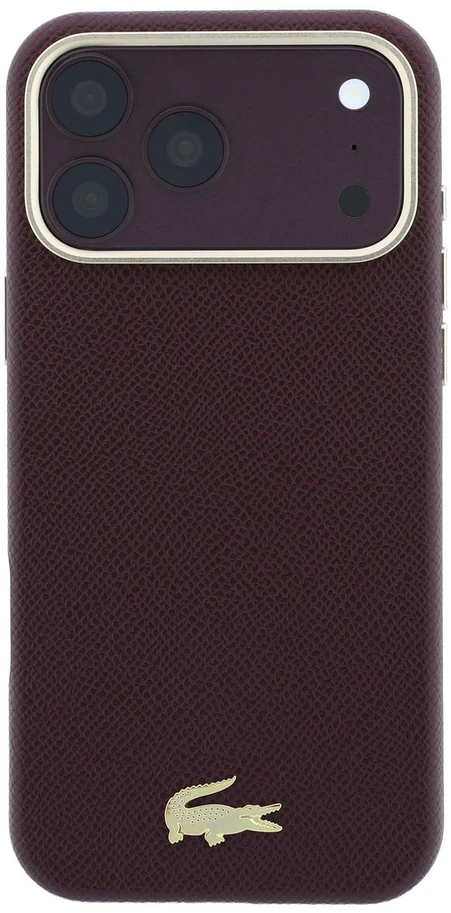 Lacoste PU odos Champs Elysees auksinio logotipo MagSafe dėklas, skirtas iPhone 18 Pro, bordo spalvos