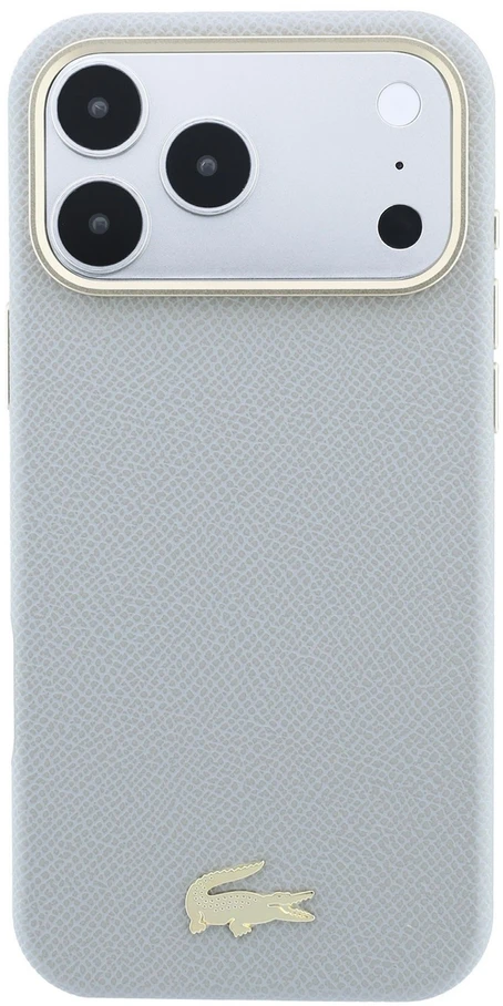 Lacoste PU odos Champs Elysees auksinio logotipo MagSafe dėklas, skirtas iPhone 18 Pro, šviesiai pilkas