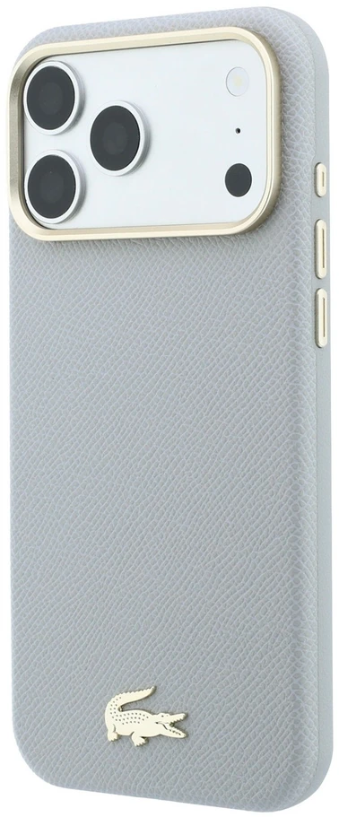 Lacoste PU odos Champs Elysees auksinio logotipo MagSafe dėklas, skirtas iPhone 18 Pro, šviesiai pilkas