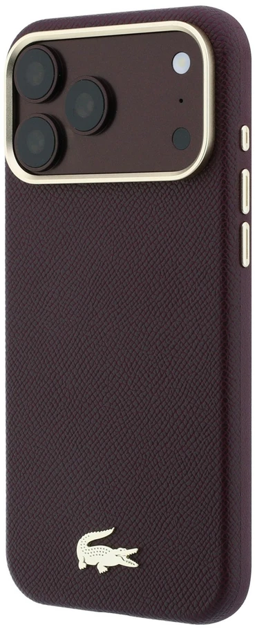 Lacoste PU odos Champs Elysees auksinio logotipo MagSafe dėklas, skirtas iPhone 18 Pro, bordo spalvos