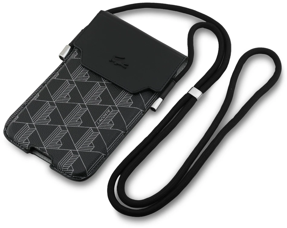 Dėklas Lacoste PVC Blend Monogram Metal Logo Phone Pouch XL juodos spalvos