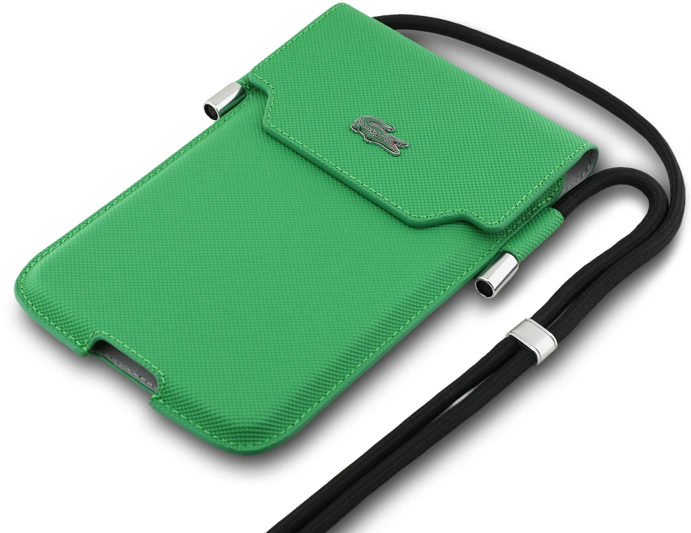 Dėklas Lacoste PVC Iconic Petit Pique Metal Logo Phone Pouch XL Žalias