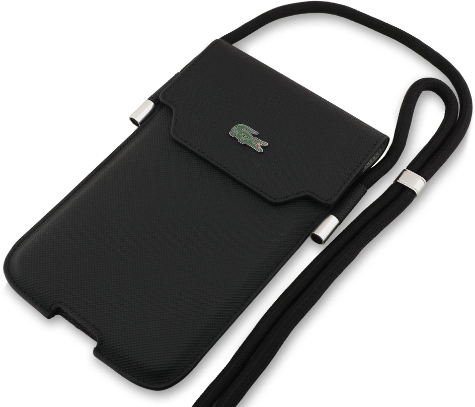 Dėklas Lacoste PVC Iconic Petit Pique Metal Logo Phone Pouch XL juodos spalvos