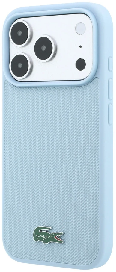 Lacoste PVC Iconic Petit Pique metaliniu logotipu papuoštas MagSafe dėklas, skirtas iPhone 18 Pro Max, mėlynas