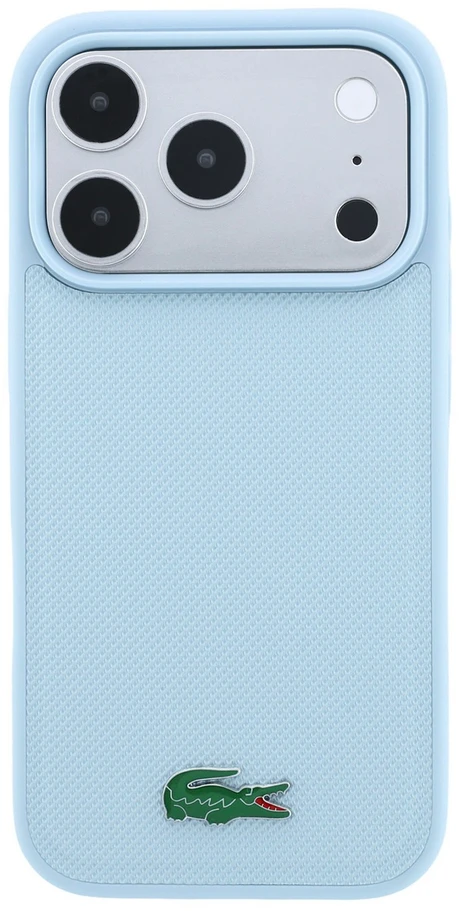 Lacoste PVC Iconic Petit Pique metaliniu logotipu papuoštas MagSafe dėklas, skirtas iPhone 18 Pro Max, mėlynas