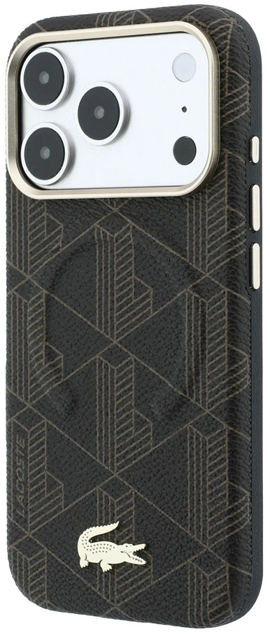 Lacoste PVC pusiau apgaubiantis reljefinis MagSafe dėklas, skirtas iPhone 18 Pro, rudas