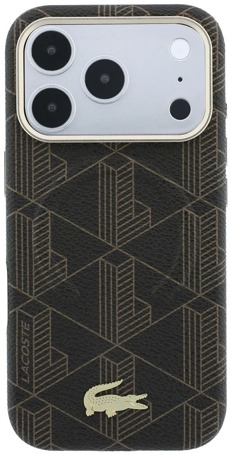 Lacoste PVC pusiau apgaubiantis reljefinis MagSafe dėklas, skirtas iPhone 18 Pro, rudas