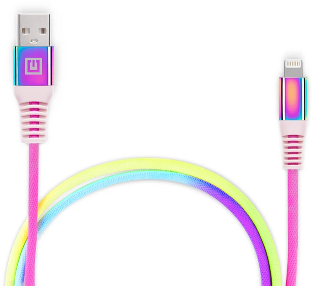 Laidas REAL-EL MFI USB A – Lightning Rainbow 1m, vaivorykštės spalvos