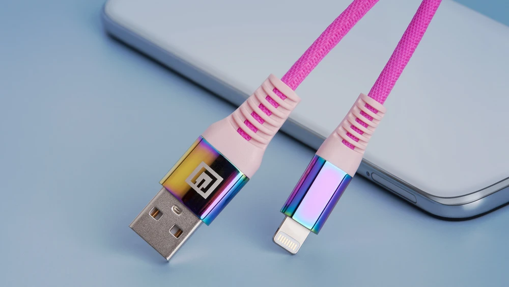 Laidas REAL-EL MFI USB A – Lightning Rainbow 1m, vaivorykštės spalvos