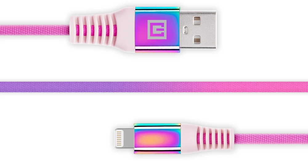 Laidas REAL-EL MFI USB A – Lightning Rainbow 1m, vaivorykštės spalvos