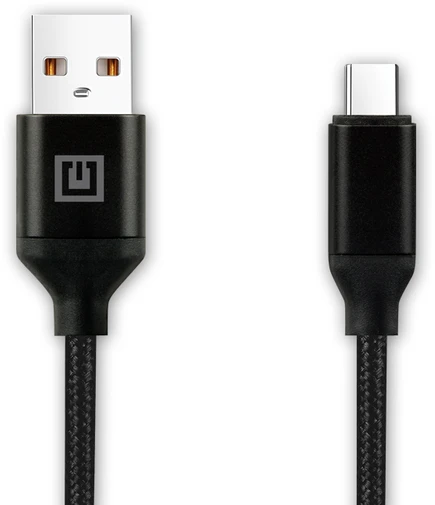 Laidas REAL-EL Premium USB A – C tipo, audinio, juodos spalvos, 2 m, tekstilinis