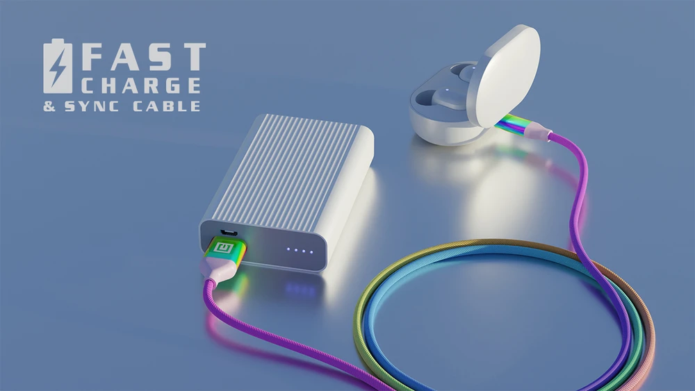 Laidas REAL-EL Premium USB A – Micro USB Rainbow 1m, vaivorykštės spalvos