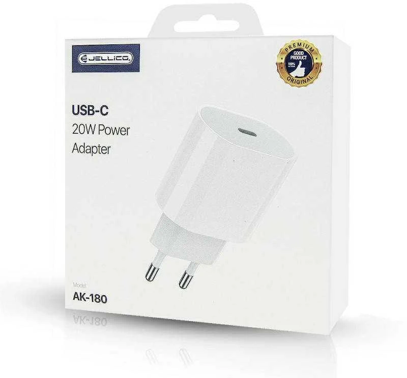 Laidinis įkroviklis 20W PD USB-C Jellico AK180 baltos spalvos