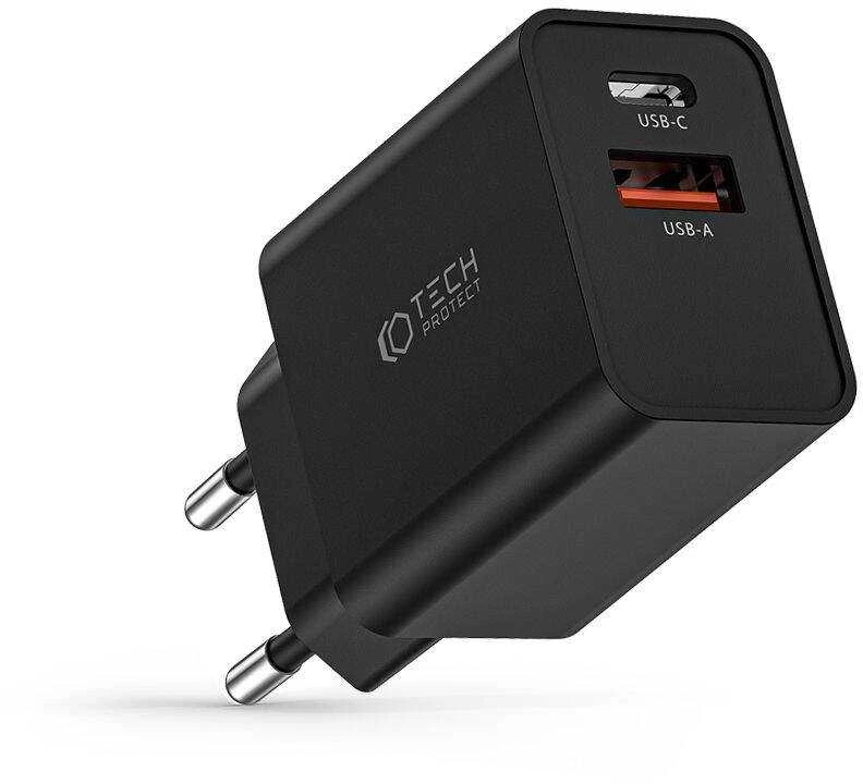 Laidinis įkroviklis 30W PD USB-C + QC3.0 USB Tech-Protect NC30W juodos spalvos