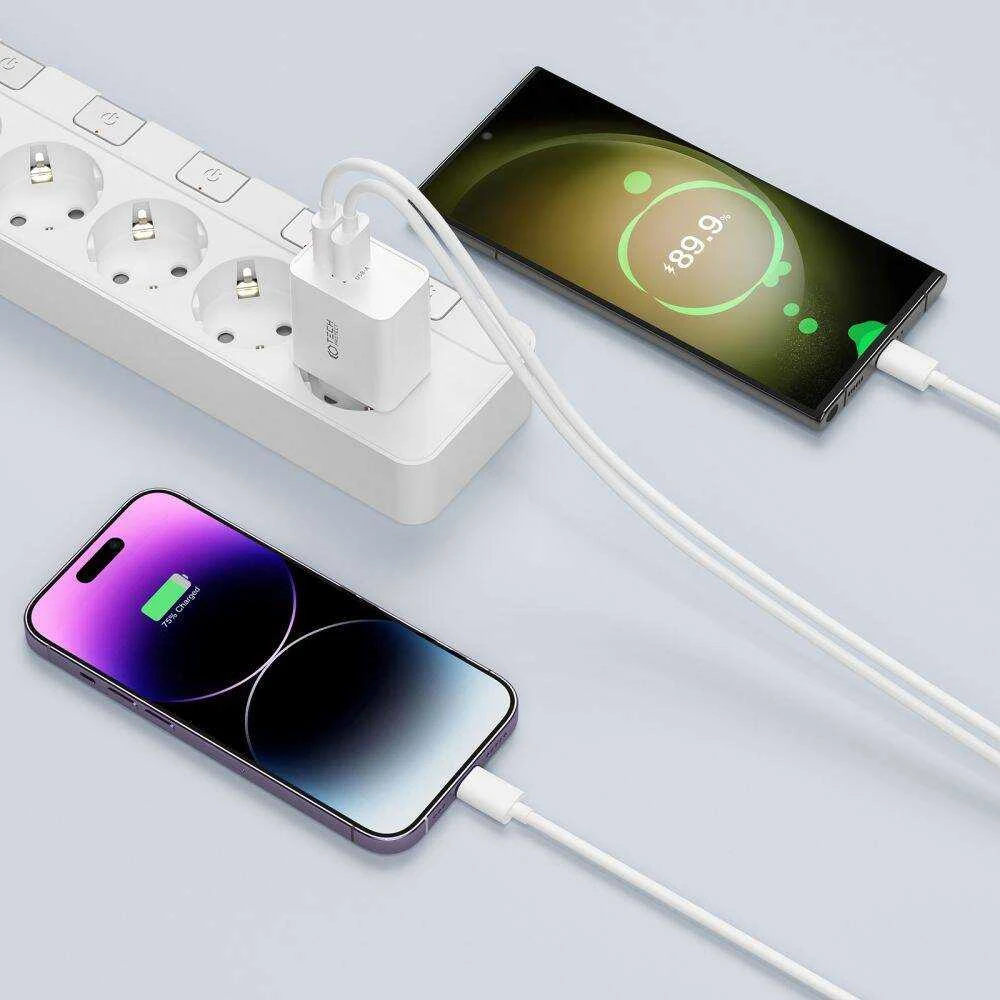 Laidinis įkroviklis 30W PD USB-C + QC3.0 USB Tech-Protect NC30W juodos spalvos