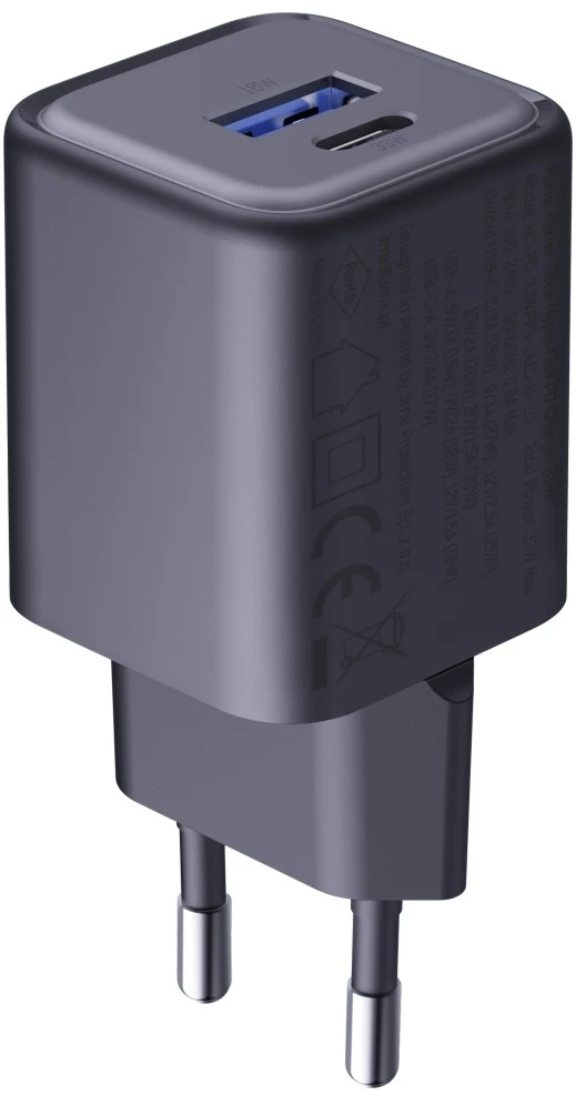 3Mk apsaugos priedai - 3mk Hyper Charger PD 33W GaN QC4+ PPS AFC FCP SCP 1A1C Juodas