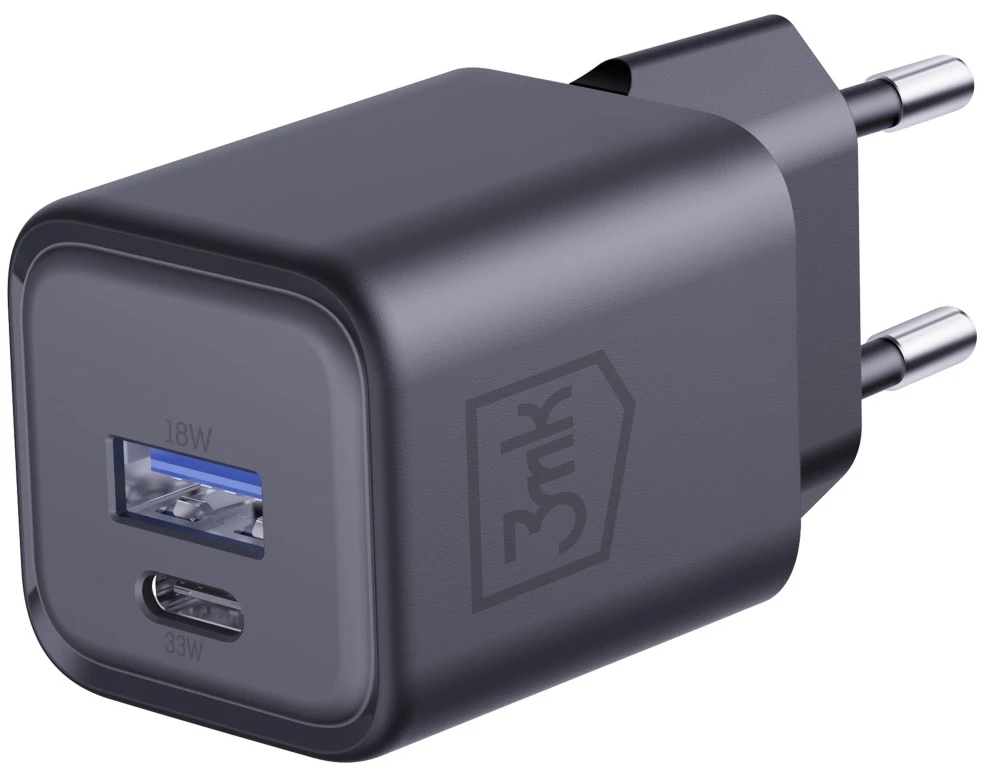 3Mk apsaugos priedai - 3mk Hyper Charger PD 33W GaN QC4+ PPS AFC FCP SCP 1A1C Juodas