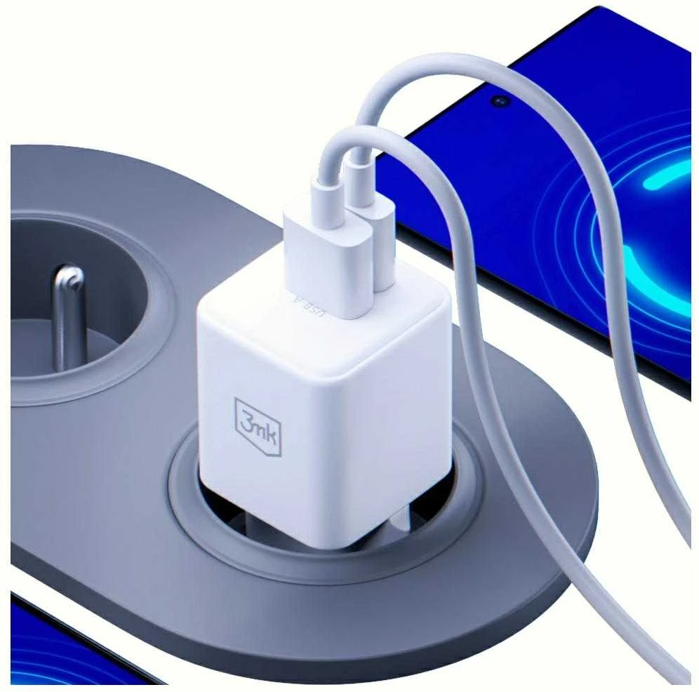 3Mk Protection 3mk Hyper GaN įkroviklis 20W QC4+ PD PPS USB-C USB-A sieninis įkroviklis - Baltas