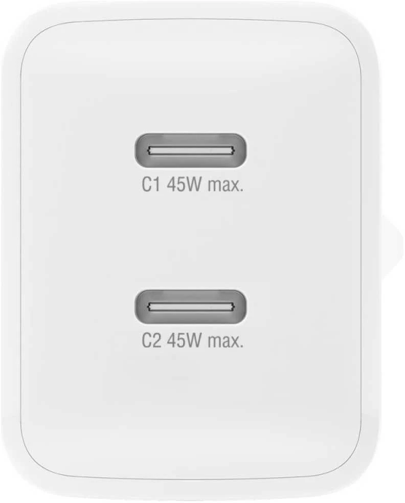 Laidinis įkroviklis 4smarts PDPlug Dual 45W GaN 2xUSB-C baltos spalvos