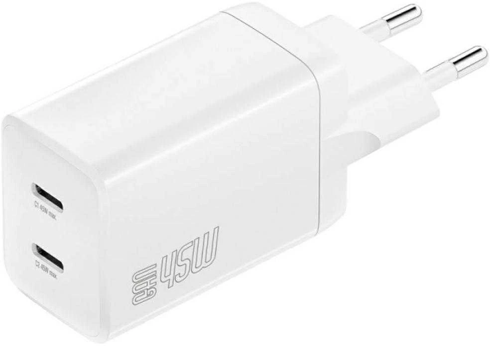 Laidinis įkroviklis 4smarts PDPlug Dual 45W GaN 2xUSB-C baltos spalvos