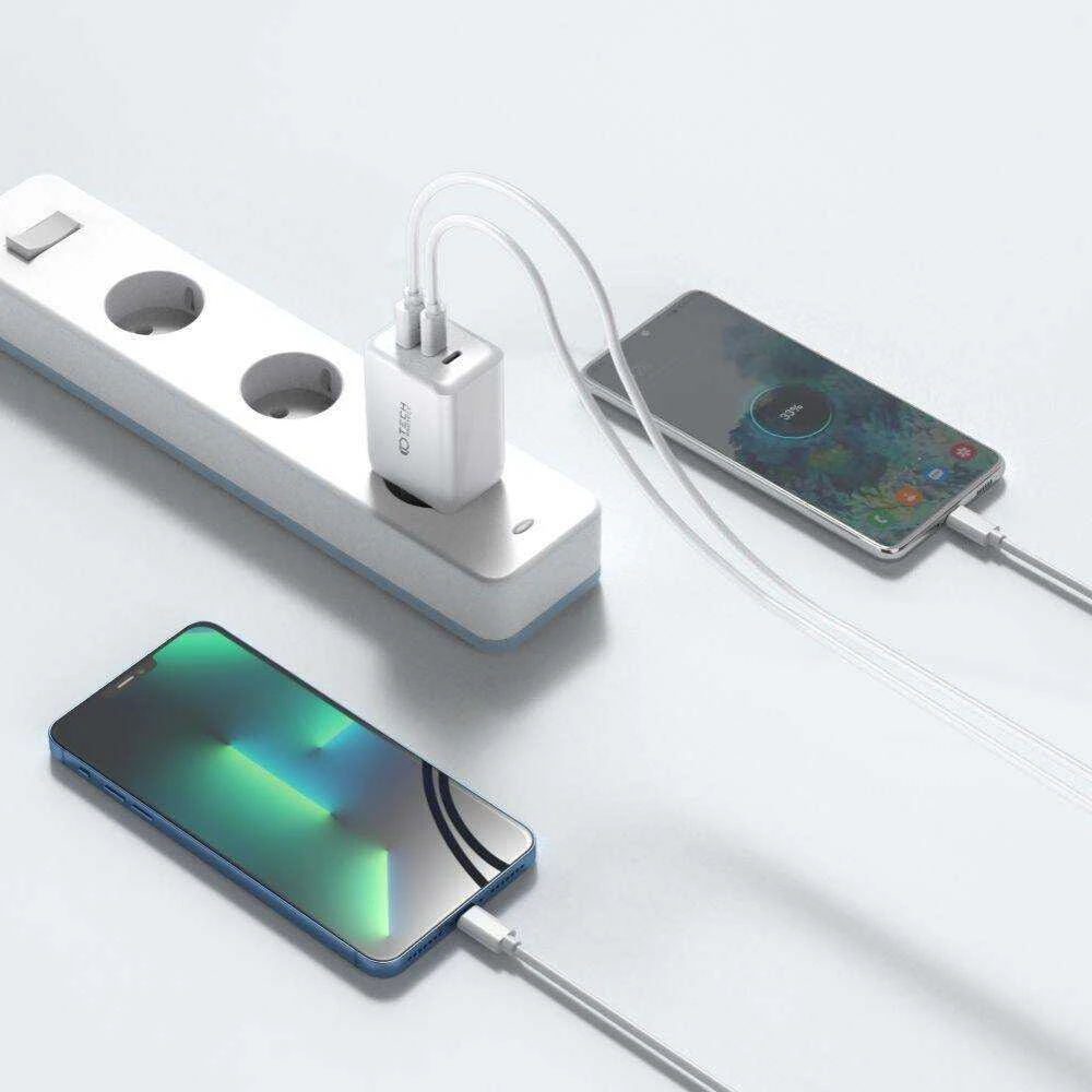Laidinis įkroviklis 65W 2x USB-C PD + QC3.0 USB Tech-Protect C65W juodos spalvos