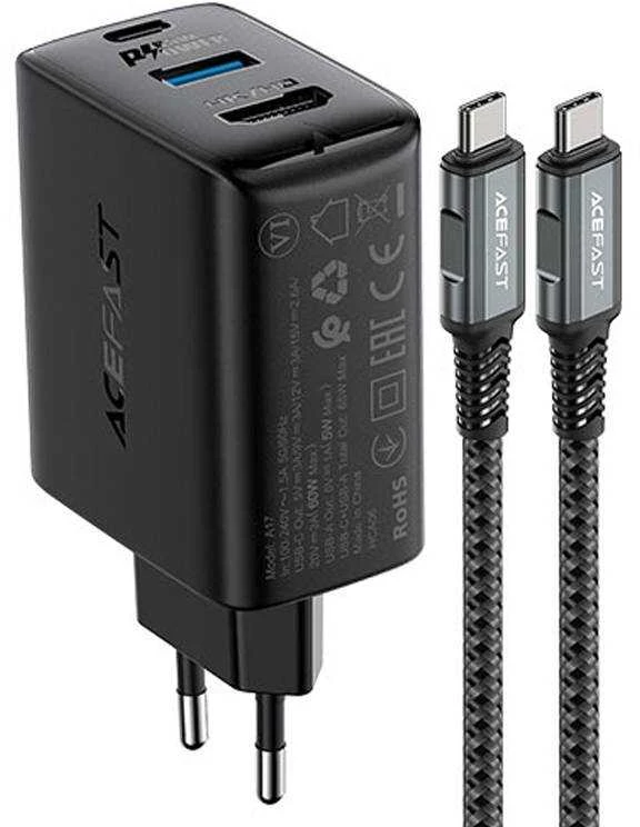 Įkroviklis Acefast A17 65W GaN USB-C/USB-A/HDMI juodas