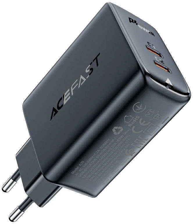 Sieninis įkroviklis Acefast A29 PD50W GAN 2x USB-C 50W (juodas)